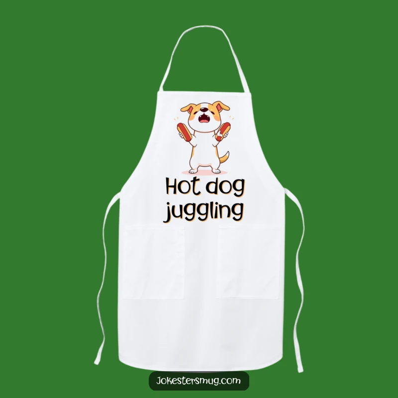 Funny Dog Juggling Apron: Kitchen Chaos with Hot Dog Drop