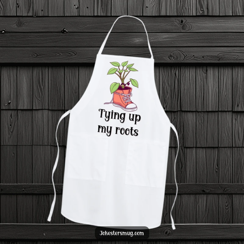 Funny Potted Plant Apron: A plant comically attempts to tie its shoelaces, bringing humor to your kitchen and making a funny gift.