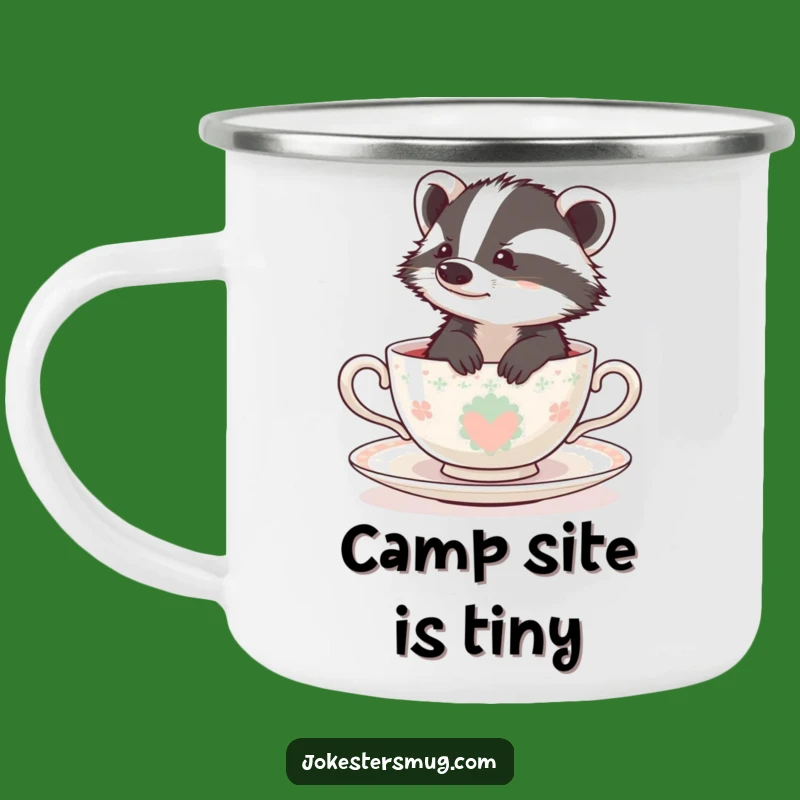 Funny Bewildered Badger Teacup Camping Mug - Adventure with Adorable Confusion