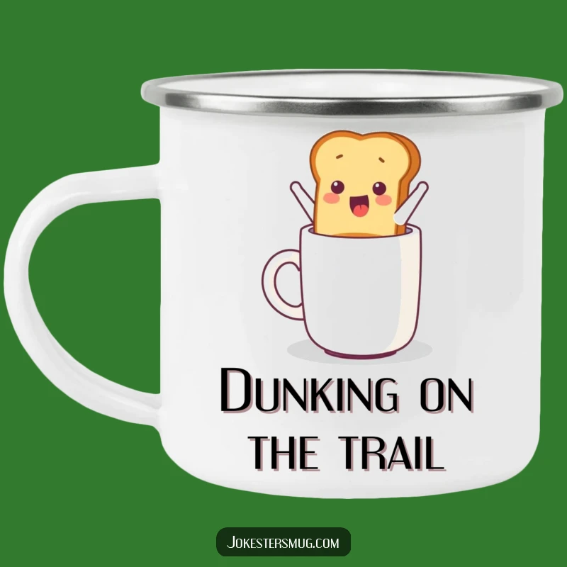 Funny Toast Camping Mug: Jumping Breakfast Cup, Humorous Outdoor Drinkware