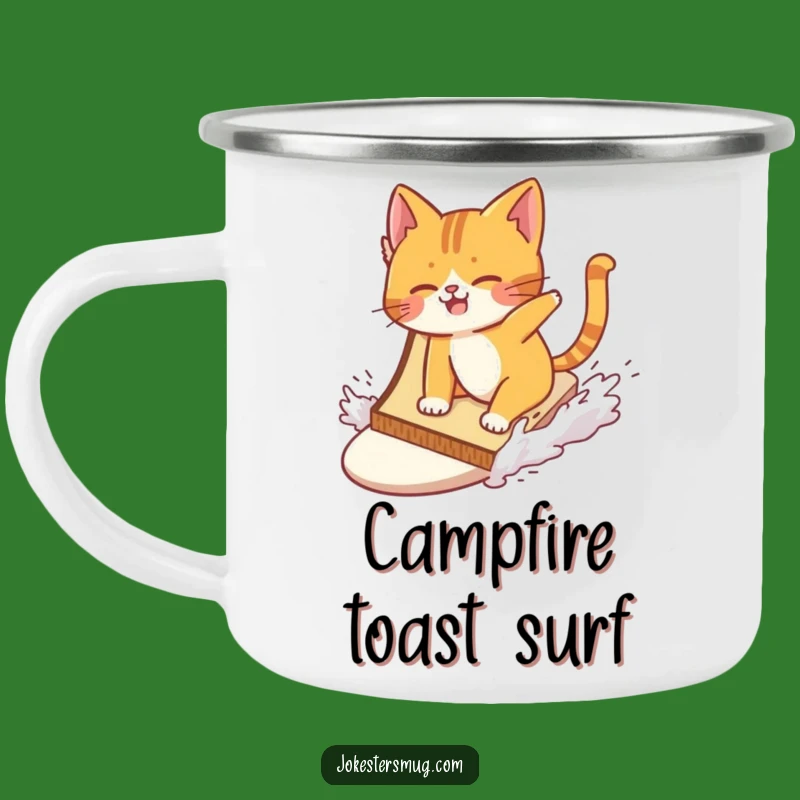 Funny Cat Surfing Camping Mug: Toast Wipeout Adventures, Perfect Gift!