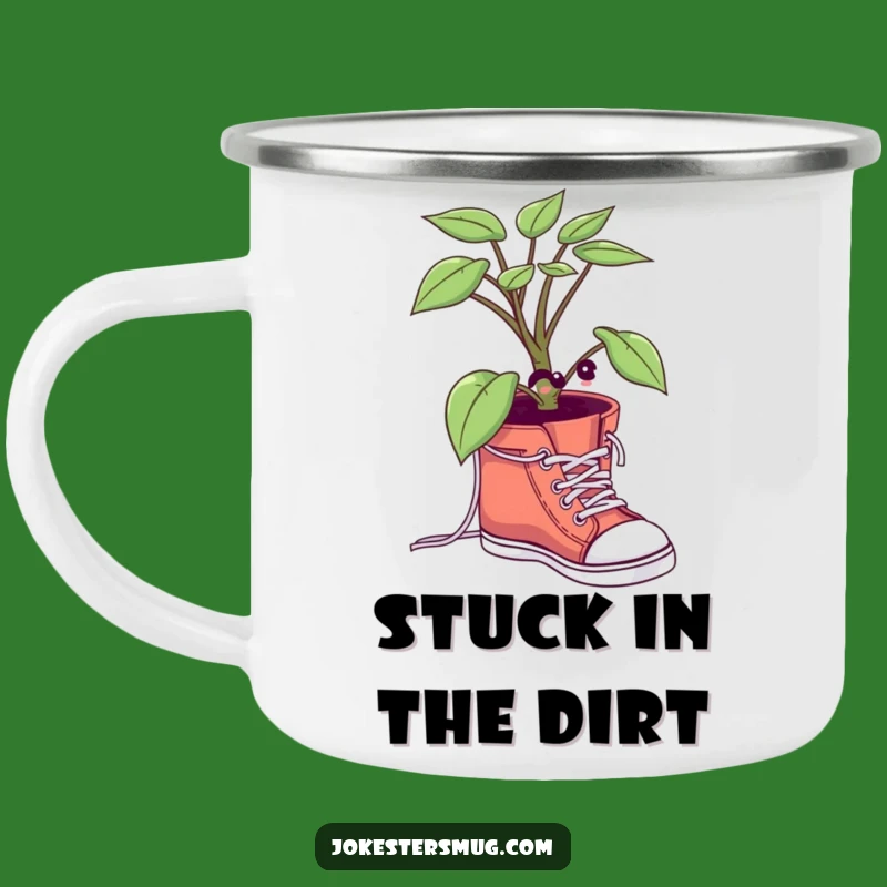 Funny Plant Shoelace Camping Mug: Coffee with Comical Botanical Charm