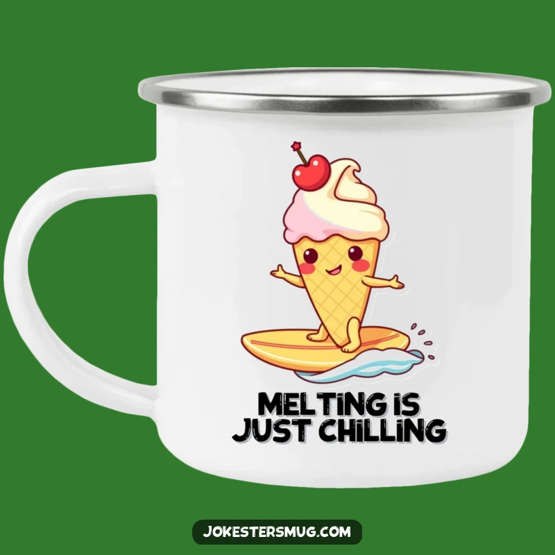 Funny Ice Cream Banana Surfboard Camping Mug: Campfire Comedy