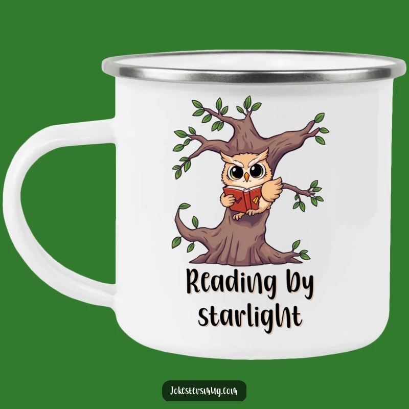 Funny Owl Book Camping Mug: Startled Reader Cup, Humorous Outdoor Drinkware