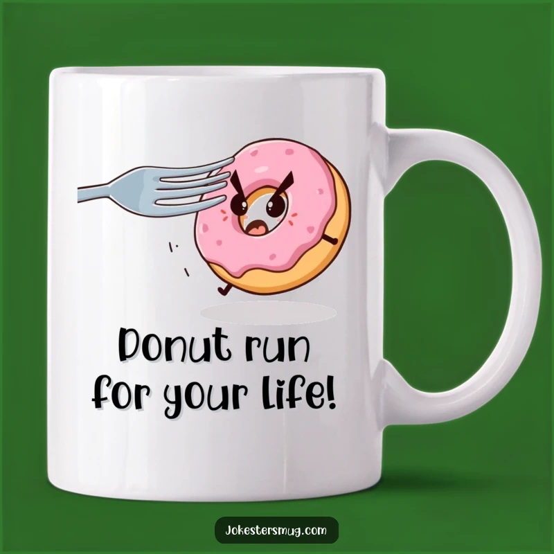 Funny Donut Fear Mug: A Nervous Treat Running From A Giant Fork - Perfect Funny Gift!