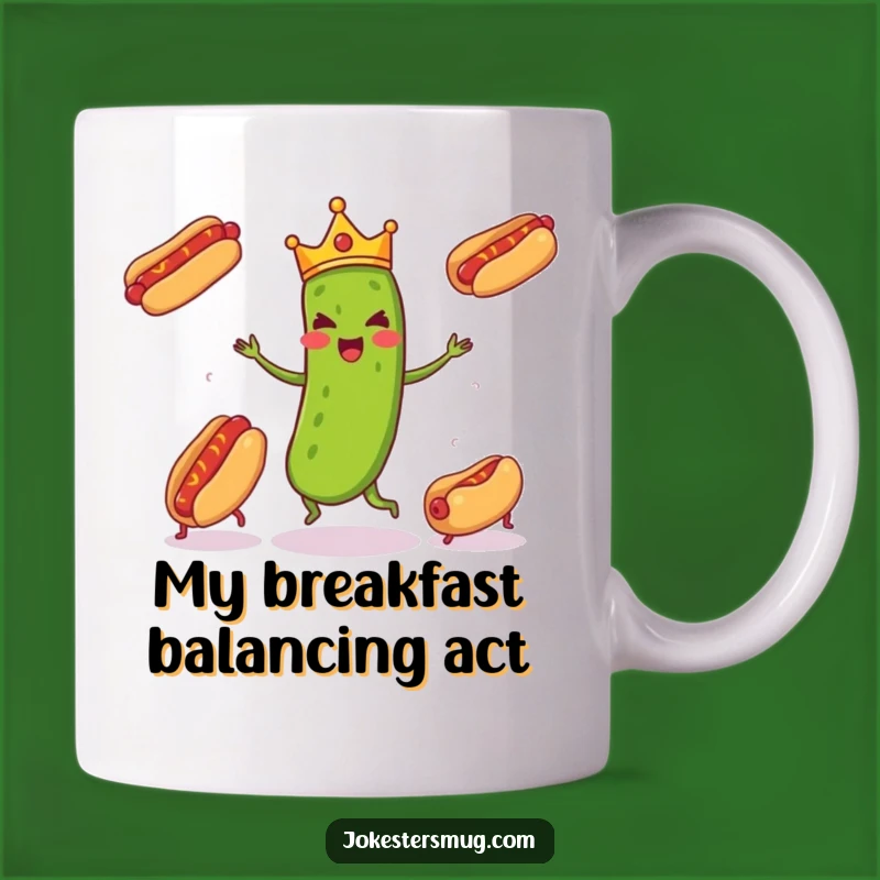 Funny Pickle Juggling Mug, Crowned Veggie Chaos, Hilarious Foodie Gift Idea
