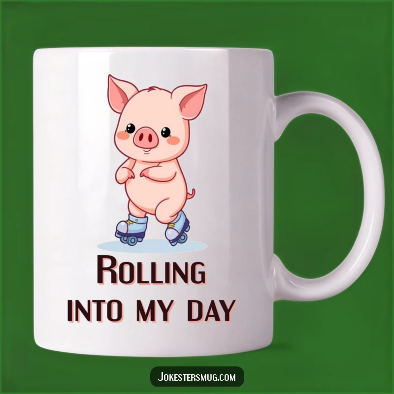 Funny Roller Skating Pig Mug: Hilarious Action Gift for Enthusiasts