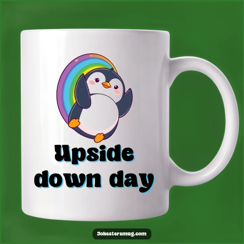 Funny Penguin Rainbow Mug Surprise Landing Whimsical Humor Gift