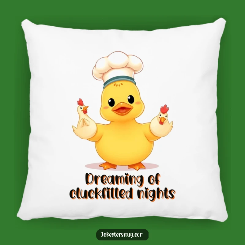 Funny Chef Duck Juggling Chickens Pillow: Cozy Up with Culinary Comedy