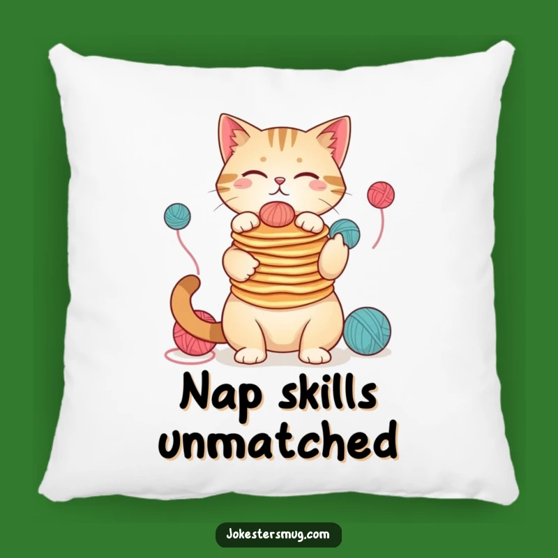 Funny Cat Pancake Juggler Pillow: Adorable Humor for Your Cozy Space