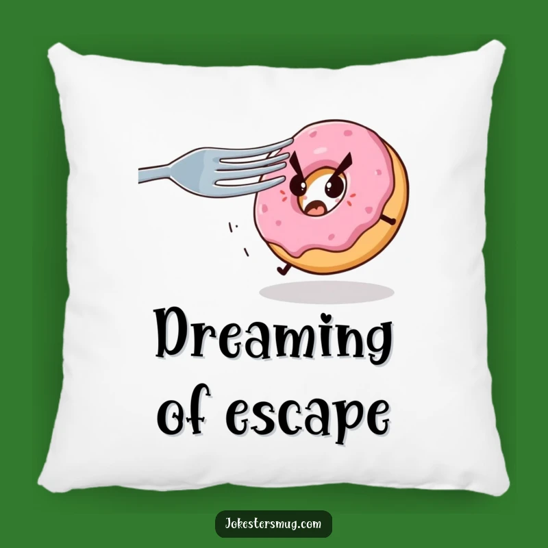 Funny Donut Pillow: Comfy Cuddles With A Scared Donut Fleeing A Fork - Cozy Funny Gift!