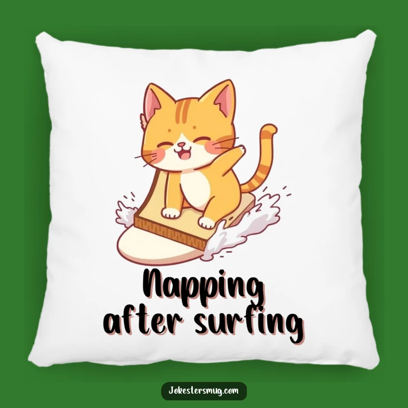 Funny Cat Surfing Pillow: Cozy Wipeout Comfort, Great Gift!
