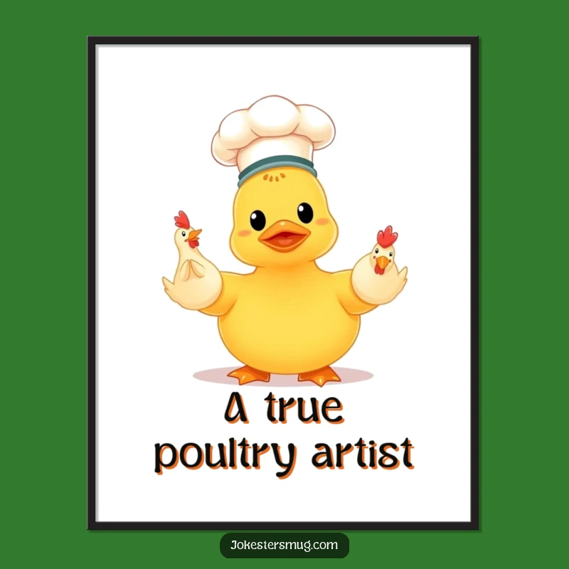 Funny Chef Duck Juggling Chickens Digital Print: Instant Hilarious Wall Art