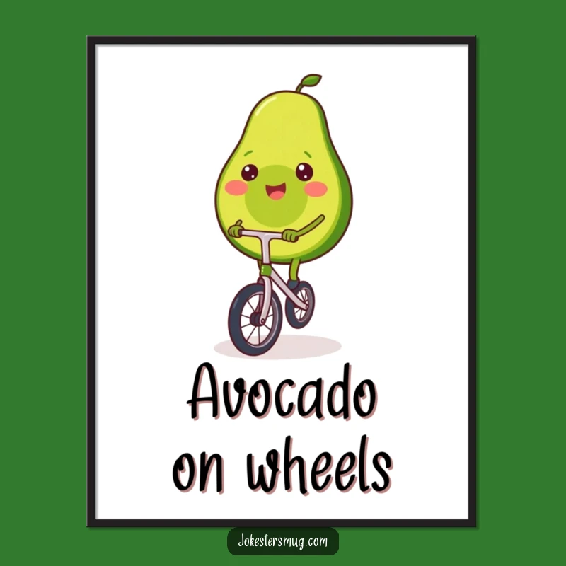 Funny Avocado Unicycle Digital Art: Whimsical Fruit Print, Perfect Funny Gift