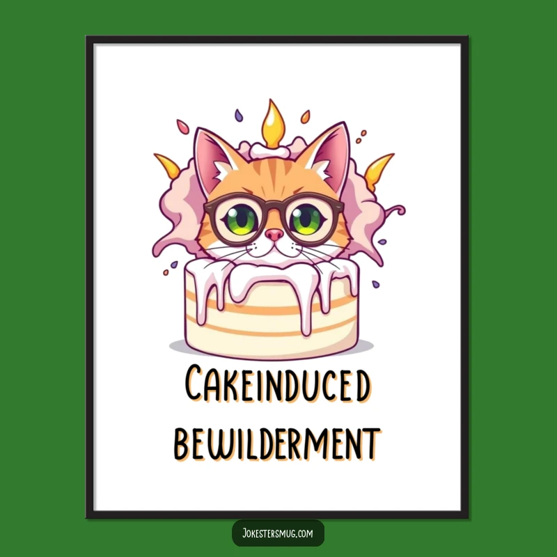 Funny Bewildered Cat Digital Art, Cake Explosion Download, Instant Humor Decor
