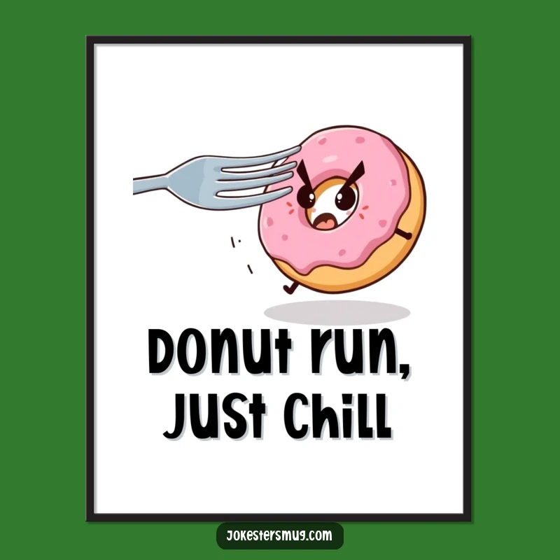 Funny Donut Panic Digital Print: High-Res Art Of A Scared Donut Fleeing A Fork - Instant Funny Gift!