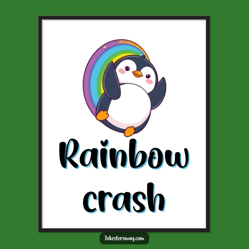 Funny Penguin Rainbow Digital Art Surprise Landing Whimsical Print Gift