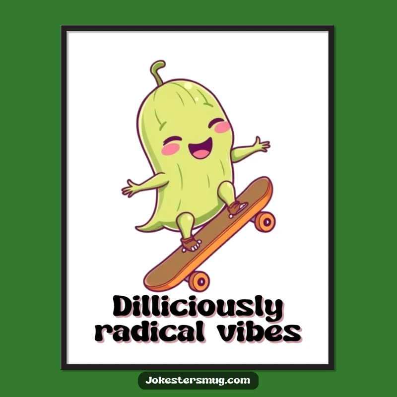 Funny Pickle Skateboard Digital Print: High-Res Art Of A Giggling Pickle - Instant Funny Gift!