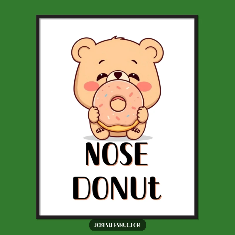 Funny Bewildered Bear Digital Art: Instant Donut Bear Decor Download