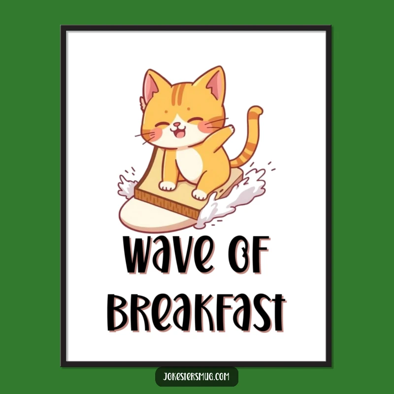Funny Cat Surfing Digital Art: Instant Toast Wipeout, Great Wall Decor!