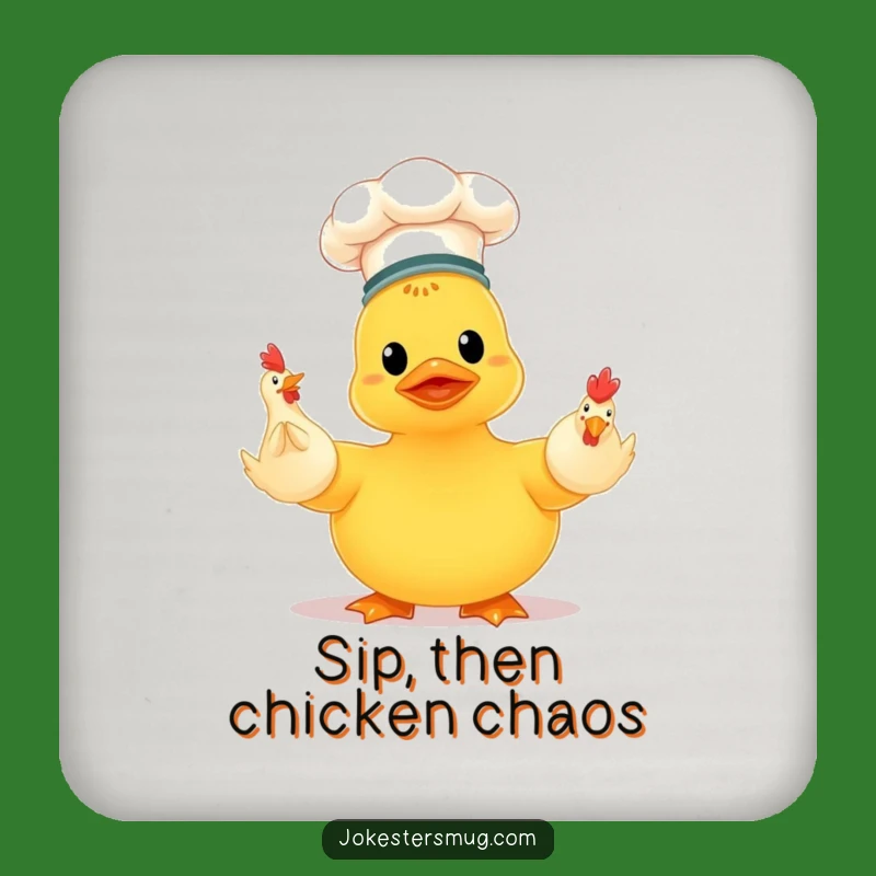 Funny Chef Duck Juggling Chickens Coaster: Protect Surfaces with Humor