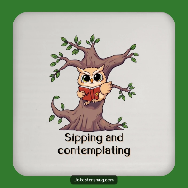 Funny Owl Coaster: Startled Reader Protection, Humorous Table Decor