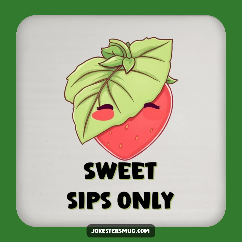 Funny Strawberry Coaster: Shy Hiding Design, Drink Protection Funny Gift