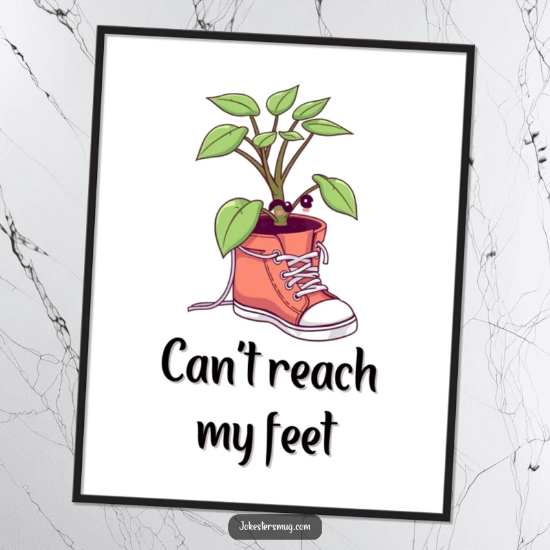 Funny Potted Plant Poster: A plant character humorously tries to tie its shoelaces, creating a funny and artistic wall decoration.