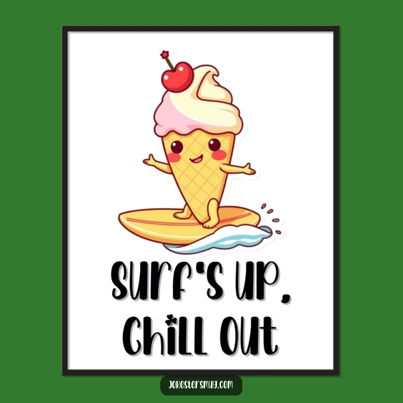 Funny Ice Cream Banana Surfboard Poster: Wall Art For Laughs