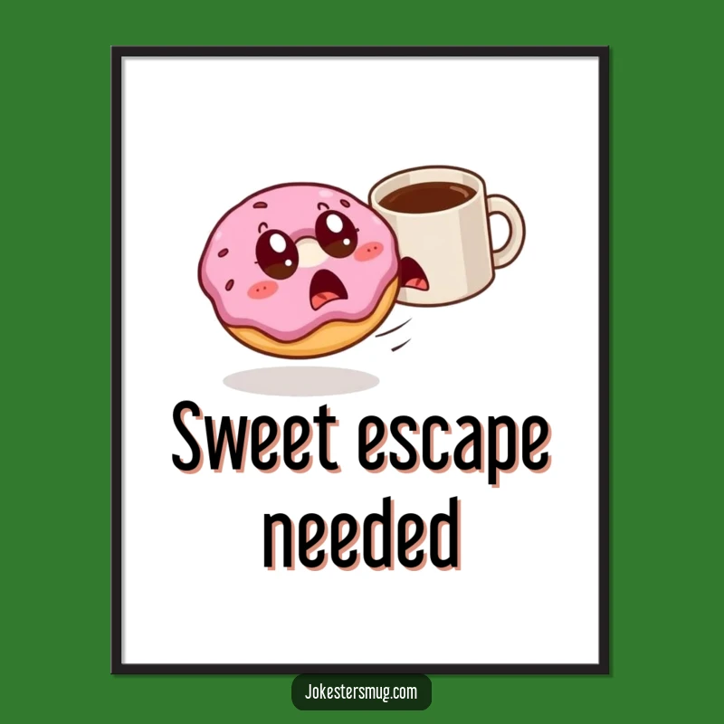 Funny Donut & Mug Chase Poster: Wall Art For Foodie Fun