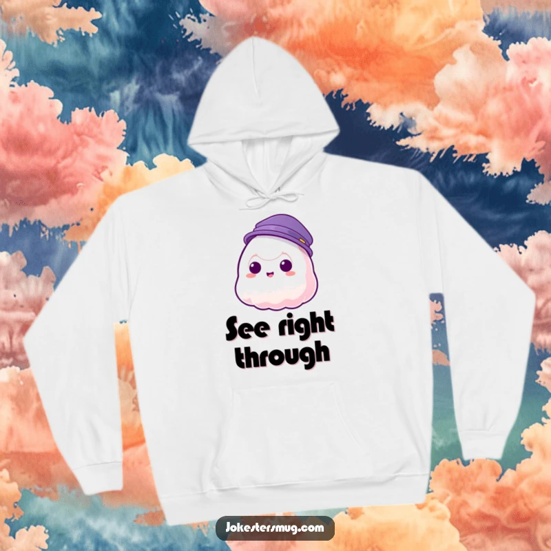 Funny hoodie featuring a jelly blob trying to wear a hat that passes through it, offering warmth and amusement.
