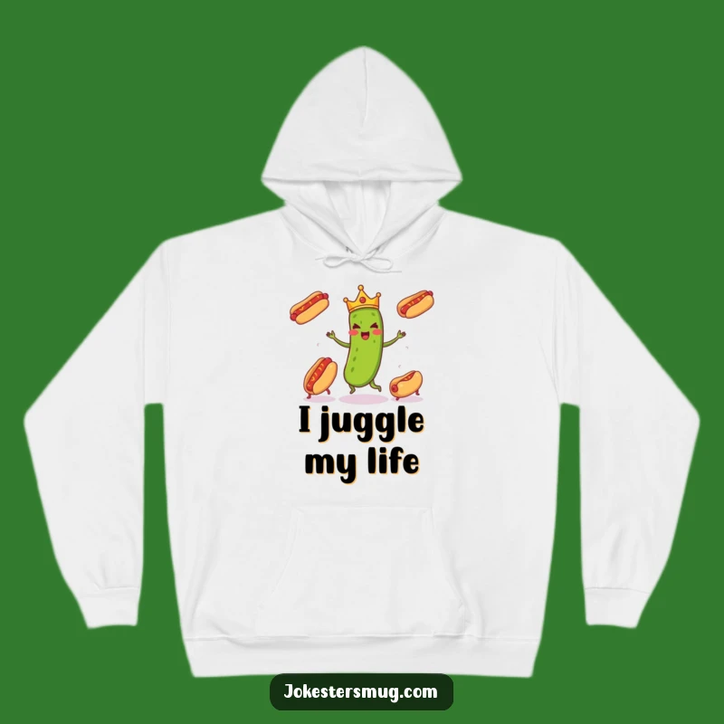 Funny Pickle Juggling Hoodie, Cozy Royal Chaos, Warm & Whimsical Winter Sweatshirt