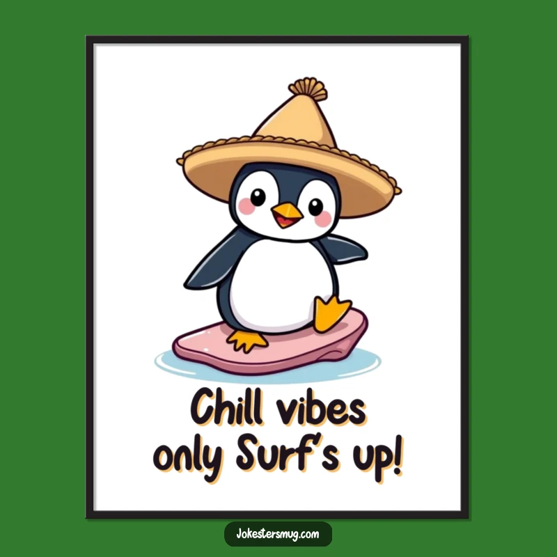 Free Printable Funny Penguin Surfer Wall Art - Hilarious Downloadable Art!