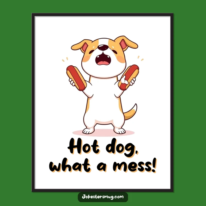 Free Printable Dog Wall Art - Hot Dog Juggle Fail Downloadable Decor!