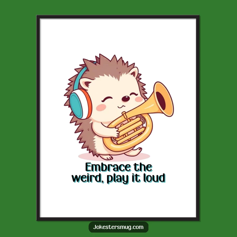 Free Printable Hedgehog Wall Art: Funny Tuba Confusion Decor Downloadable Gift