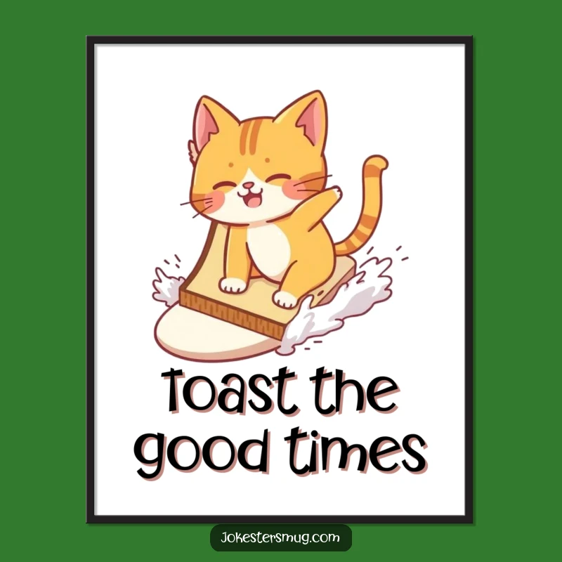 Free Printable Wall Art: Funny Cat Toast Surfing Wipeout Downloadable Decor