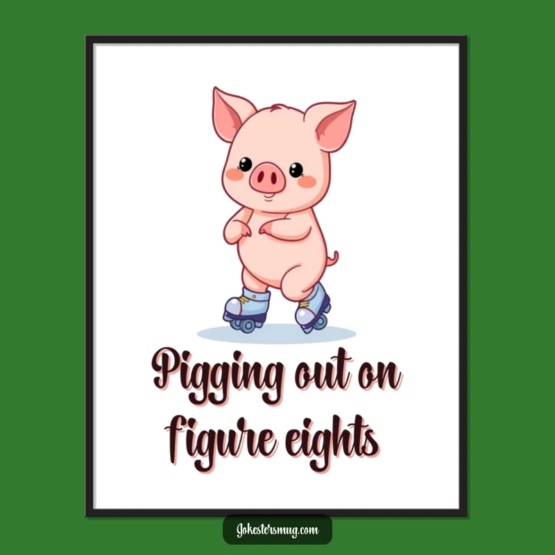 Funny Free Printable Wall Art: Pig's Roller Skate Figure Eight - Quirky Downloadable Decor