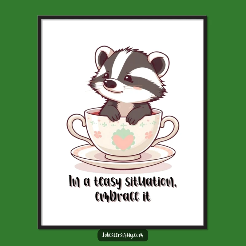 Free Printable Wall Art: Whimsical Badger in Teacup, Adorable & Funny Decor