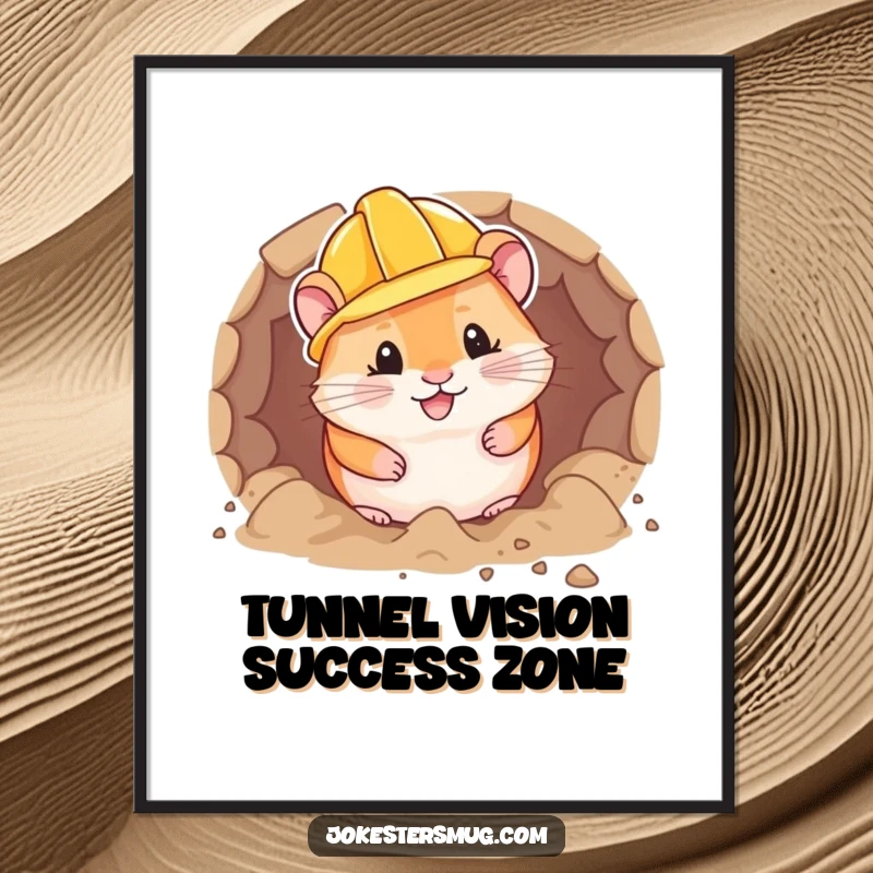 Funny Free Printable Wall Art: Chubby hamster wearing a hard hat enthusiastically digging a tunnel, bringing industrious charm.