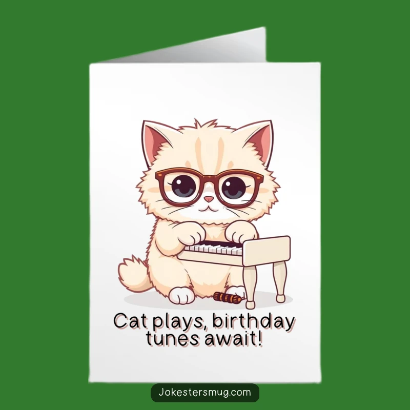 Free Printable Birthday Card: Cat Pianist Glasses - Funny Downloadable Humorous Gift