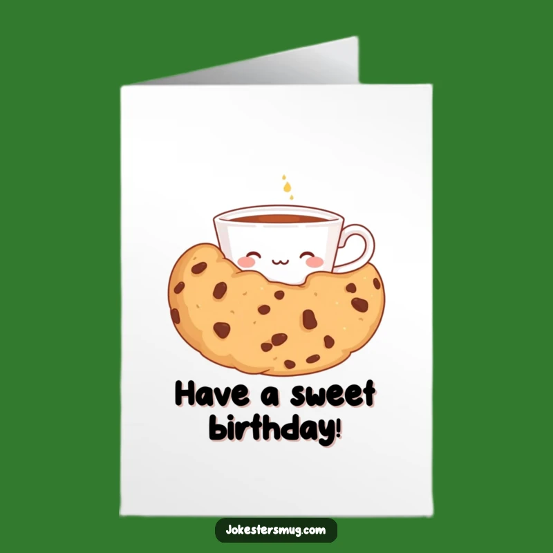 Free Printable Birthday Card: Shy Teacup Giant Cookie Funny Downloadable Sweet Gift