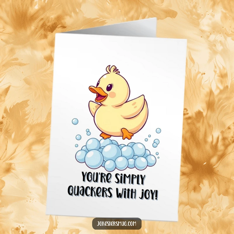 Funny free printable congratulations card of a rubber ducky dramatically leaping over bubbles, celebrating a fantastic accomplishment.