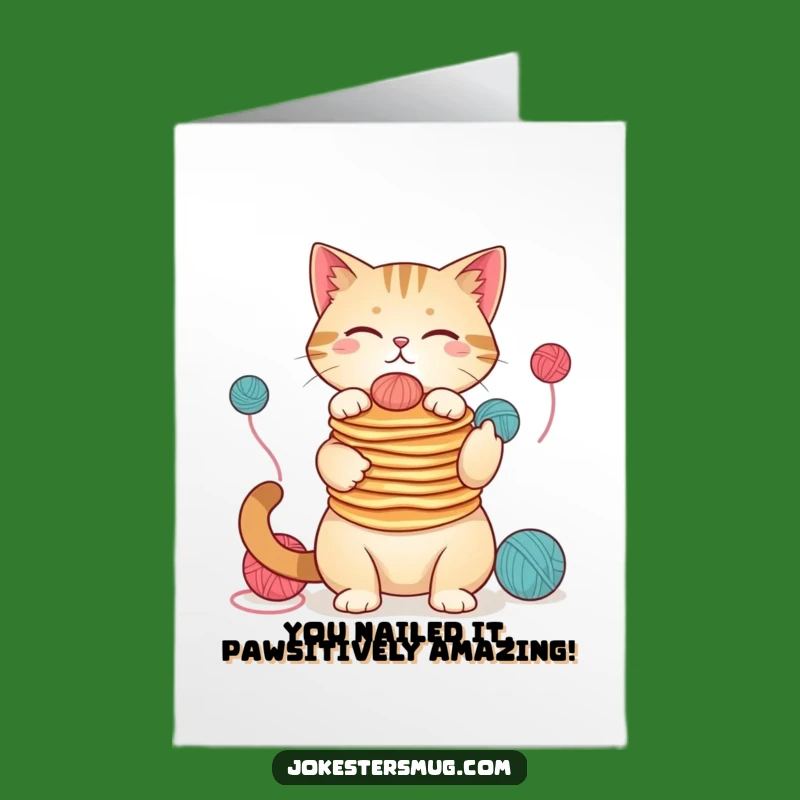 Free Printable Congratulations Card: Cat's Pancake Juggling for a Hilarious Winning Moment