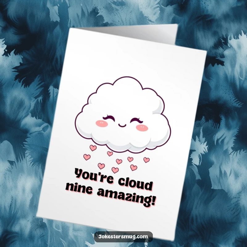 Funny Free Printable Thank You Card featuring a fluffy cloud with a mischievous wink, raining tiny hearts.