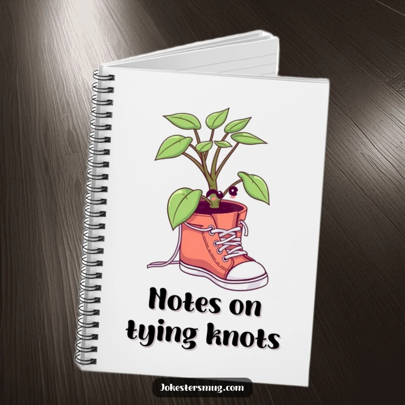 Funny Potted Plant Notebook: A plant character humorously struggles to tie its shoelaces, offering a funny and useful cover for notes.
