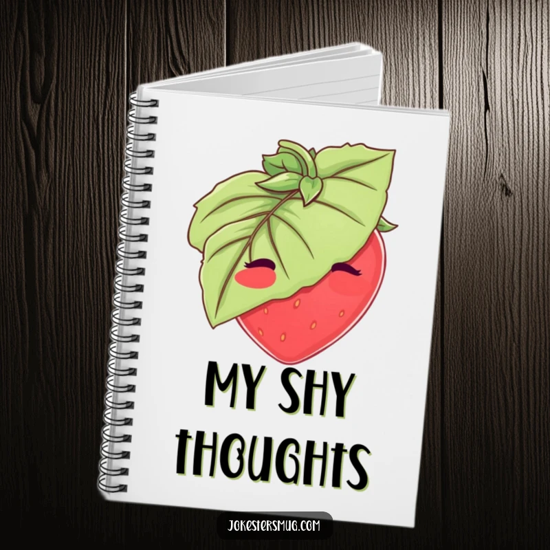 Funny Strawberry Notebook: A blushing strawberry hides behind a large leaf. Cute funny gift for journaling and notes.