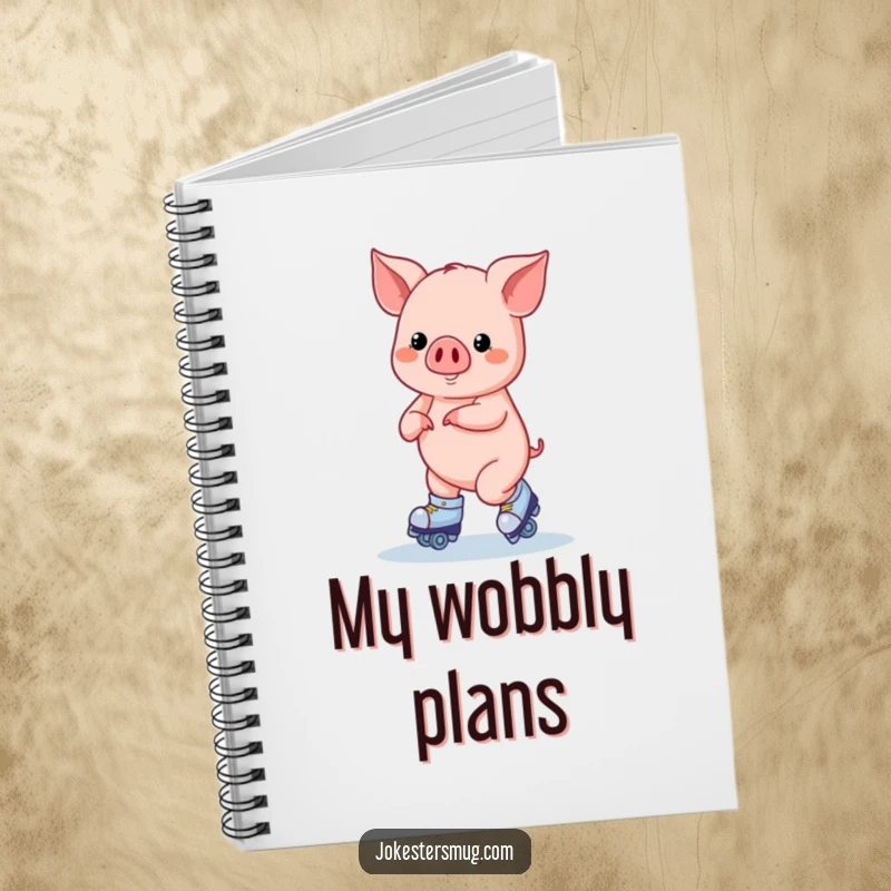 Funny Roller Skating Pig Notebook: A pig on roller skates attempts a figure eight, ideal for taking notes with humor.