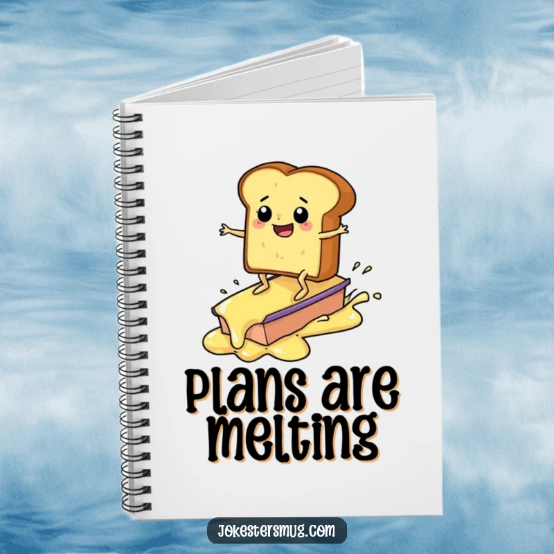 Funny toast surfing on butter notebook, humorous breakfast character, cute and practical stationery, an excellent funny gift.
