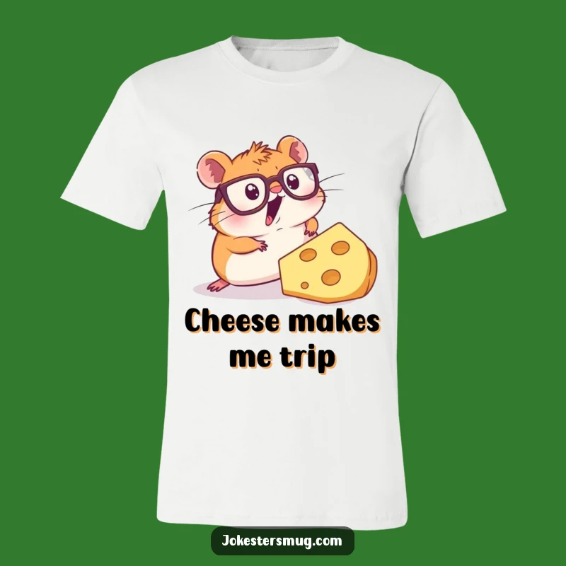 Funny Hamster Cheese T-Shirt: Surprised Tripping Rodent, Great Funny Gift
