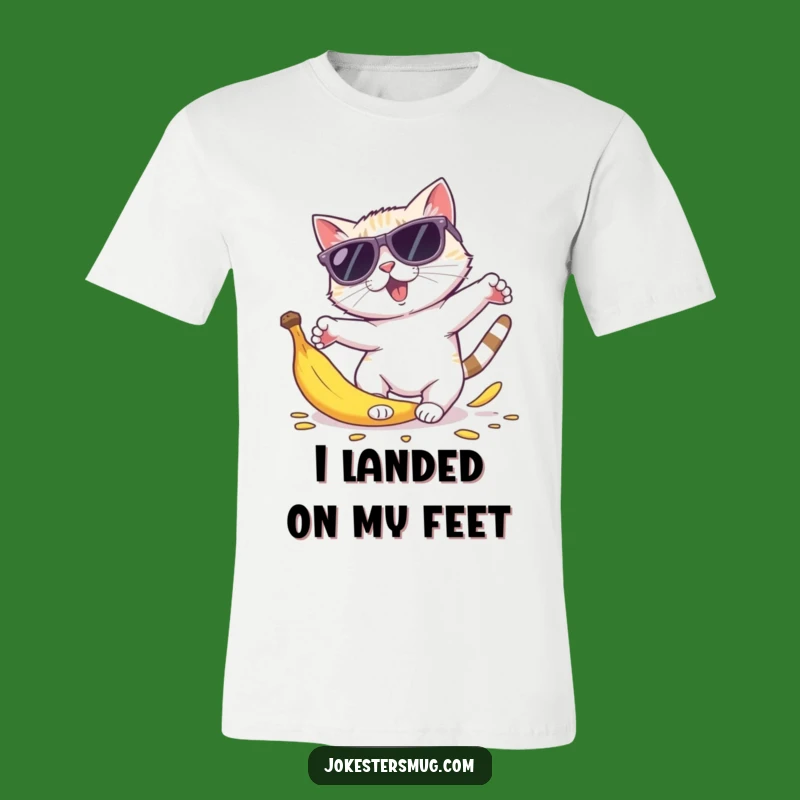 Funny Cat Sunglasses T-Shirt: Banana Peel Trip Tee for Silly Fun